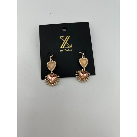 Gold-Plated Heart Drop Earrings By Zaxie With Pink & Pearl Accents - Picture 1 of 1